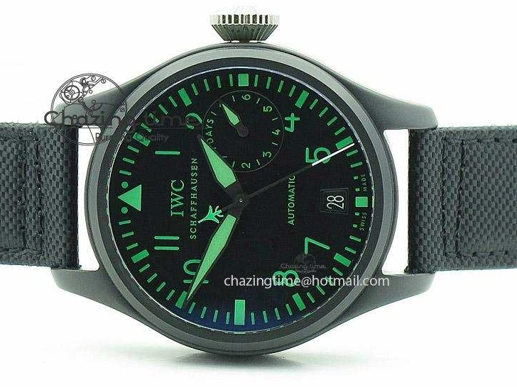 MIROTIME 0107 Durable Big Pilot 5019 Ceramic Case Black Dial Green Markers Asian 23J 7396